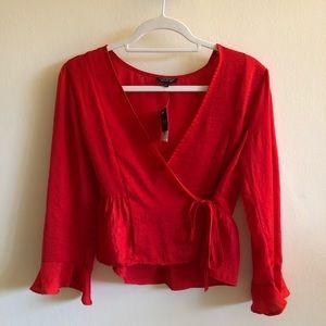 Top shop red wrap blouse
